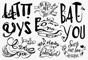 The text “but my eyes are on You” in thin, cursive lettering, just text, all in one line tattoo idea