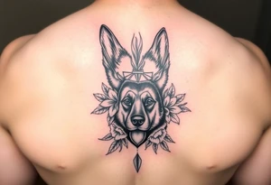 german shepherd floral lilies colour sacred heart tattoo idea