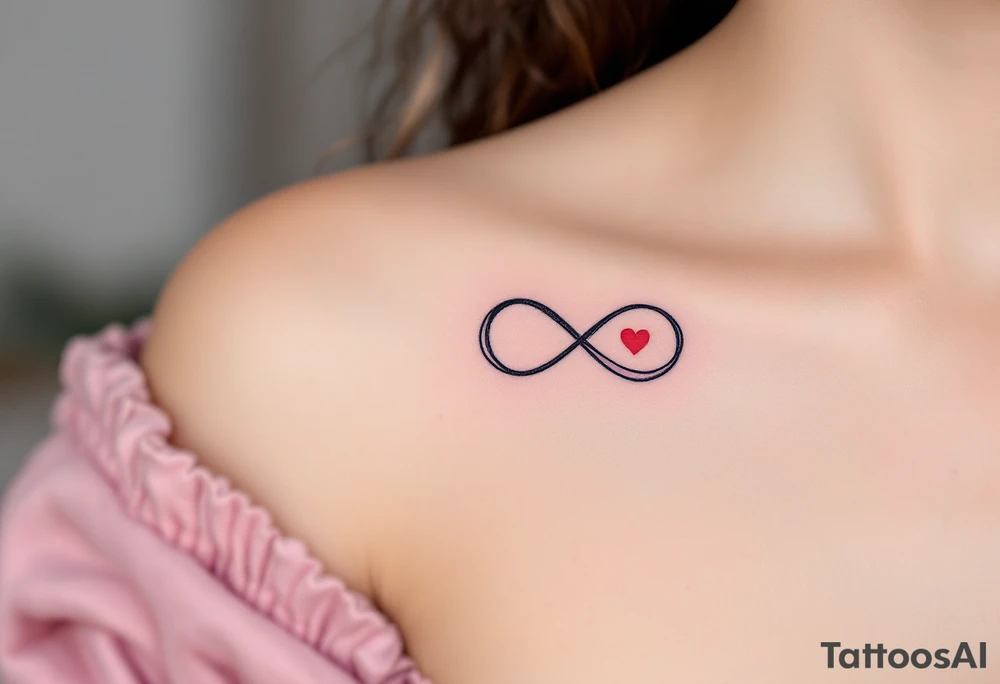 A purple and black shaded infinity symbol wrapping around a red heart in the middle. tattoo idea