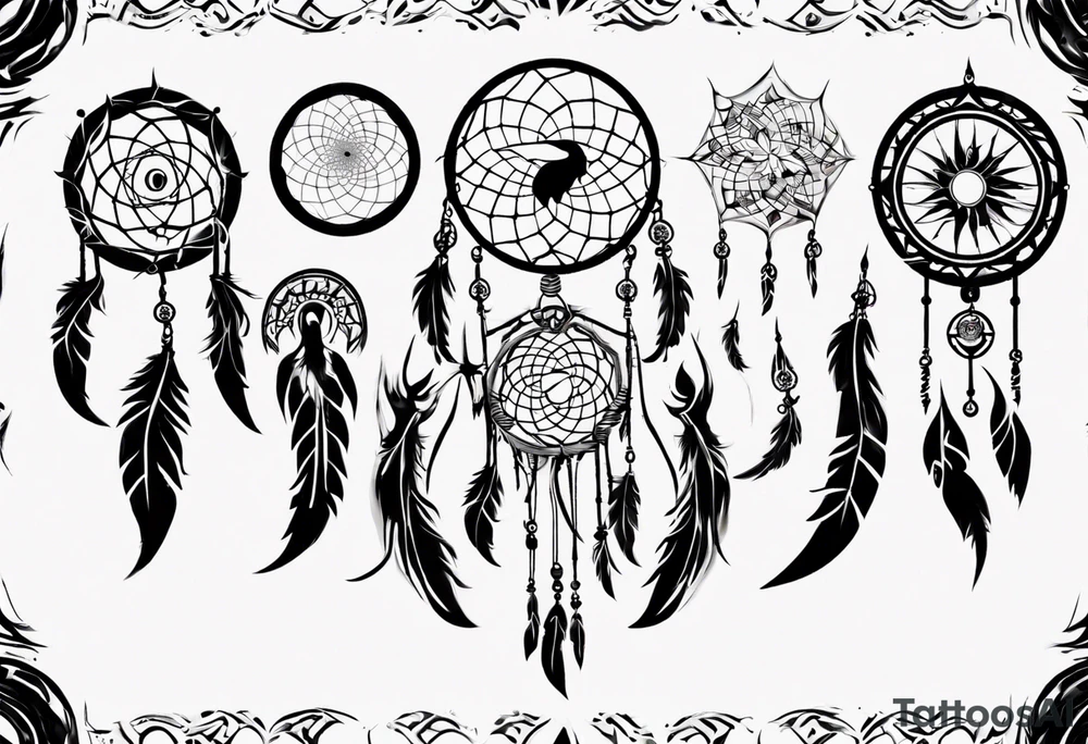 Phoenix flying flaming dream catcher tattoo idea