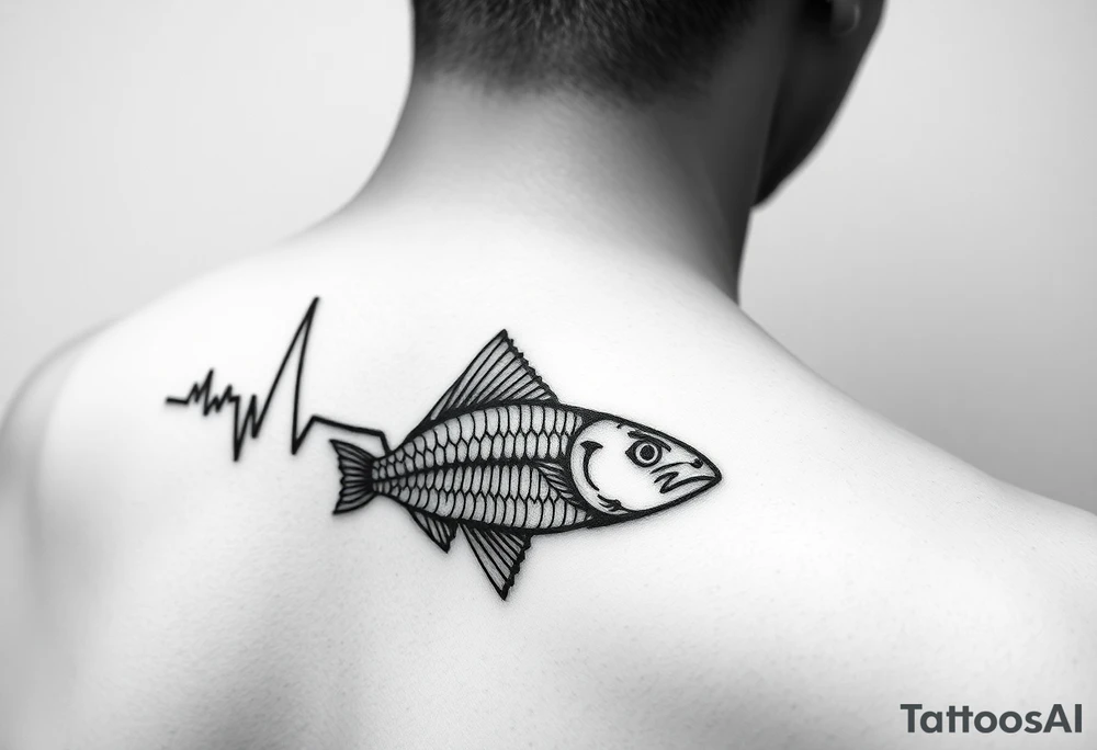 Design tattoo that goes from electrocardiogram life line to simple eagleray fish and back to electrocardiogram life line tattoo idea