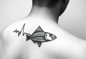 Design tattoo that goes from electrocardiogram life line to simple eagleray fish and back to electrocardiogram life line tattoo idea
