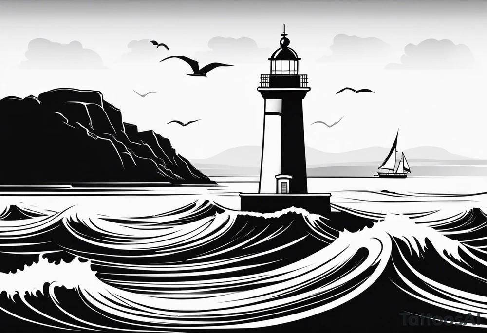 phare maritime sur un petit bateau a voiles. tattoo idea