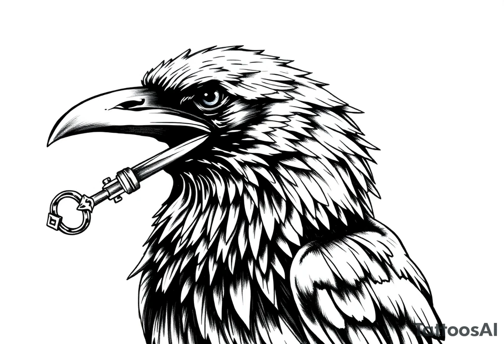 a raven with a key in his beak. tattoo idea