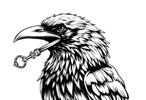 a raven with a key in his beak. tattoo idea