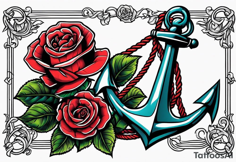 old school anchor sitting at an angle 
with rope 
and banner across anchor and old school roses tattoo idea