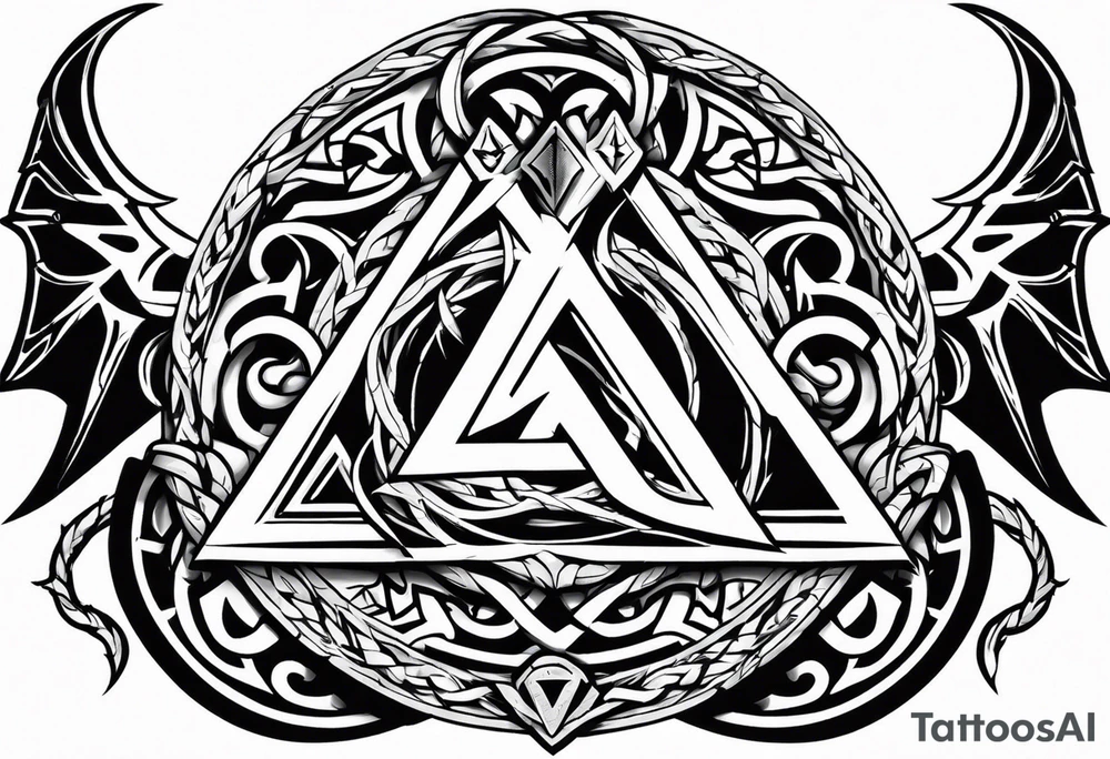 Valhalla sword shield dragon axe Valknut barbed wire chains tribal tattoo idea Valhalla sword shield dragon axe Valknut barbed wire chains tribal tattoo idea