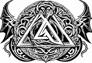 Valhalla sword shield dragon axe Valknut barbed wire chains tribal tattoo idea
