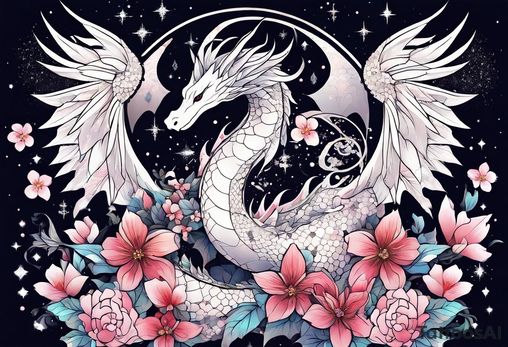 Constellation, wing , snow , cross , dragon female japan kawaii , flower tattoo idea