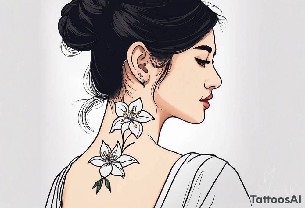 Shoulder and collarbone tattoo of a vibe of night-blooming Jasmine. The tattoo should be scary. tattoo idea
