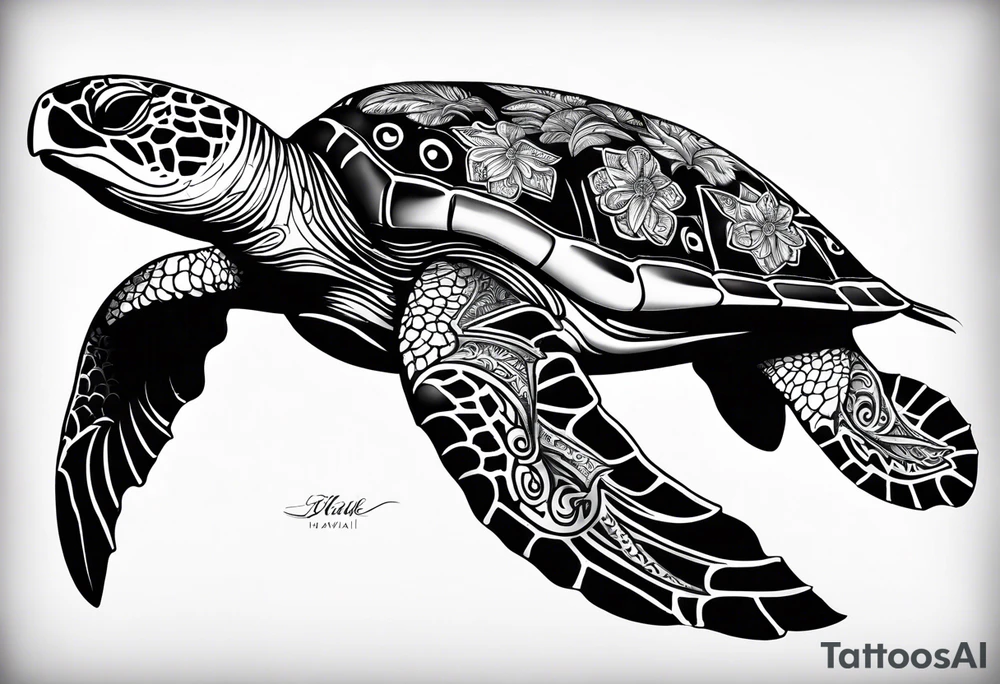 sea turtle and whale Hawaii paisley tattoo idea