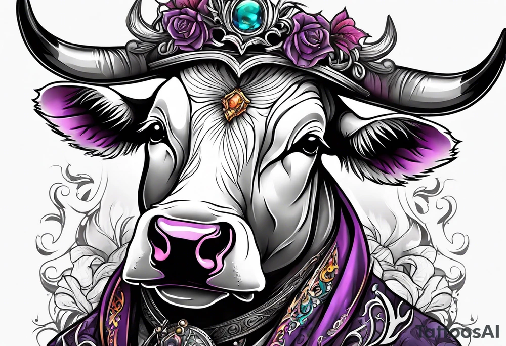 a humanoid cow dressed up like a ghost at halloween tattoo idea