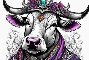a humanoid cow dressed up like a ghost at halloween tattoo idea