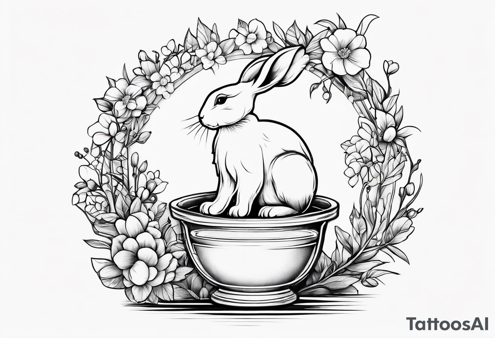Side view outline of bunny with heart and honey pot minimalistic tattoo tattoo idea