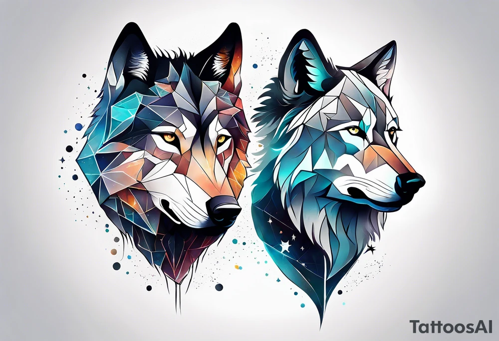 Constellation, two animal wolf, géométric tattoo idea