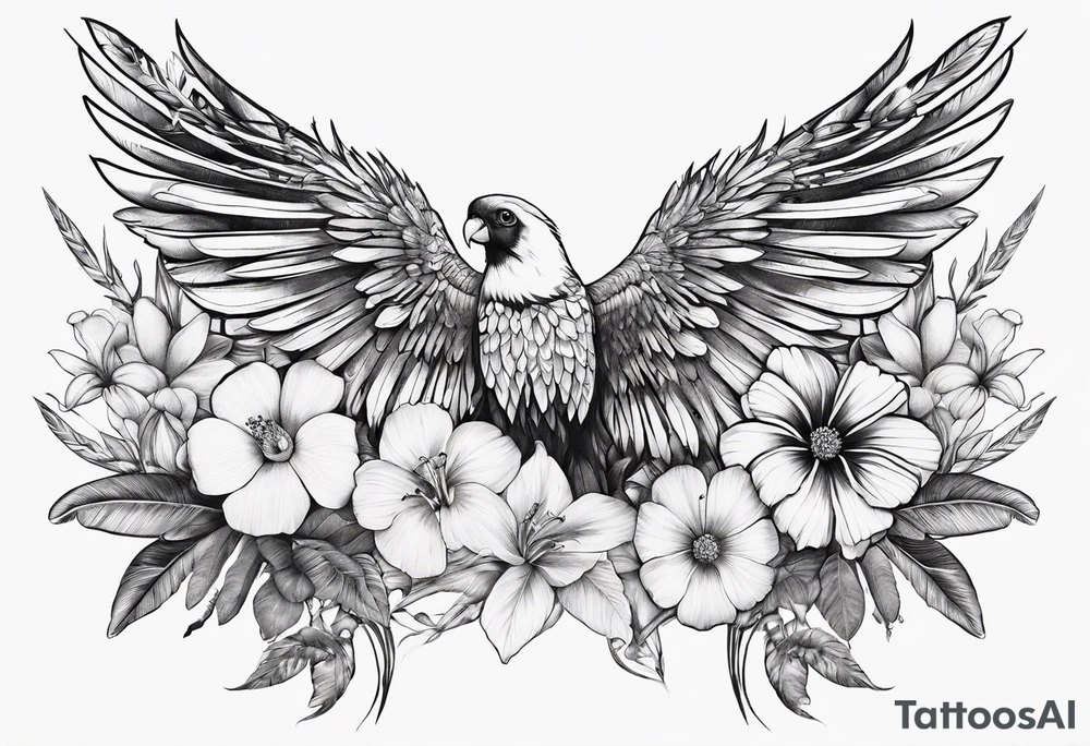 wing, flower, palm, sea tattoo idea