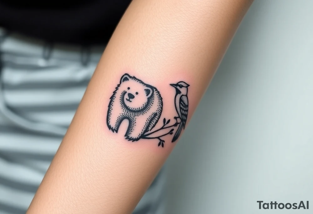 A bear, woodpecker and cardinal tattoo idea