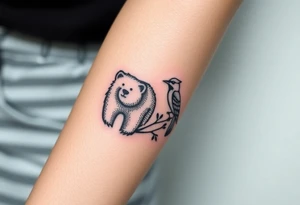 A bear, woodpecker and cardinal tattoo idea