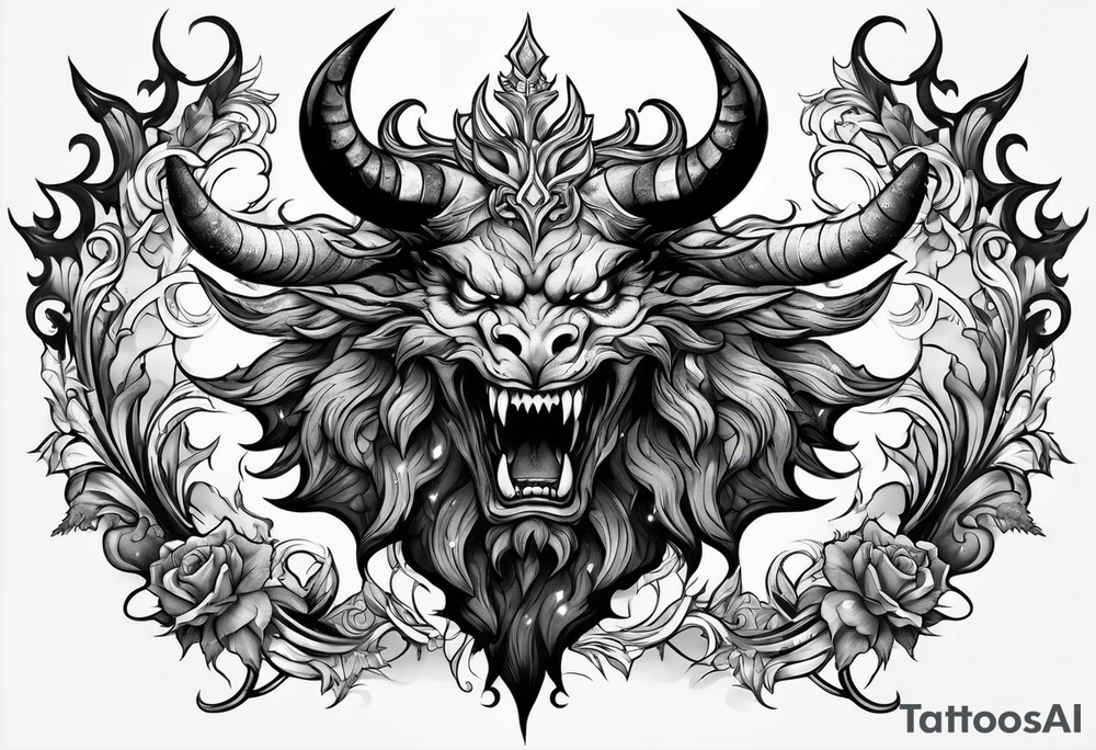 Horned Devil fighting looking up to the sky tattoo idea Horned Devil fighting looking up to the sky tattoo idea