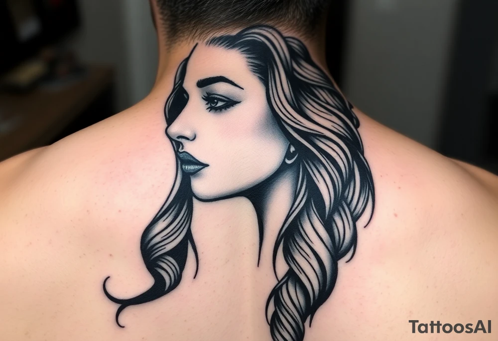 Hear no evil see no evil speak no evil for a tatto with a  women with long waves hair that runs down her face and back as she tells us  hear no evil speak and see no evil tattoo idea