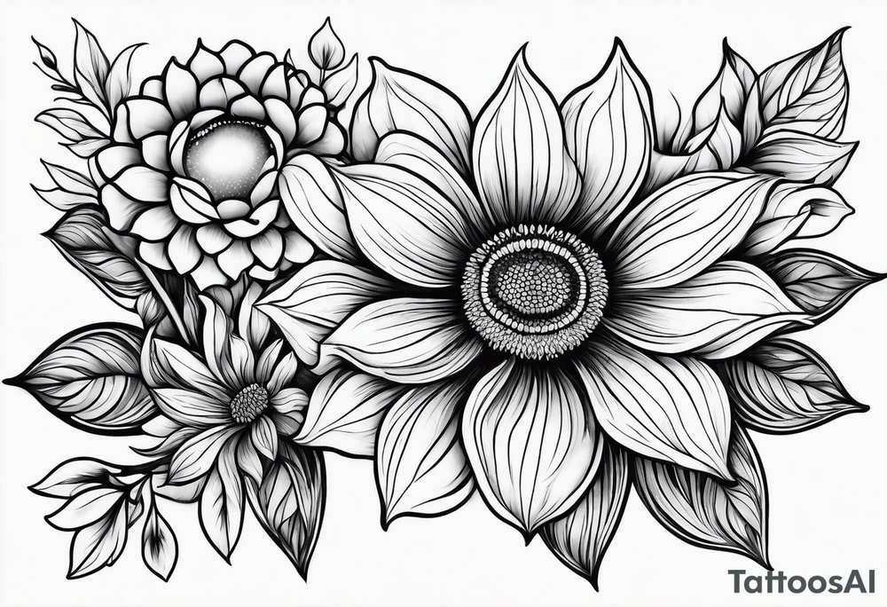Blue yellow and purple sunfloflowers arm sleeve tattoo idea
