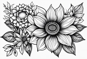 Blue yellow and purple sunfloflowers arm sleeve tattoo idea