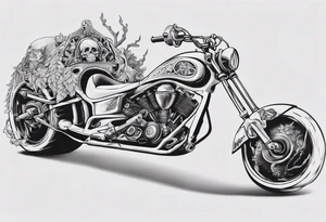 I want a tattoo of a motorcycle and a skeleton in the back with the name “Viking Customs” incorporated in the design tattoo idea
