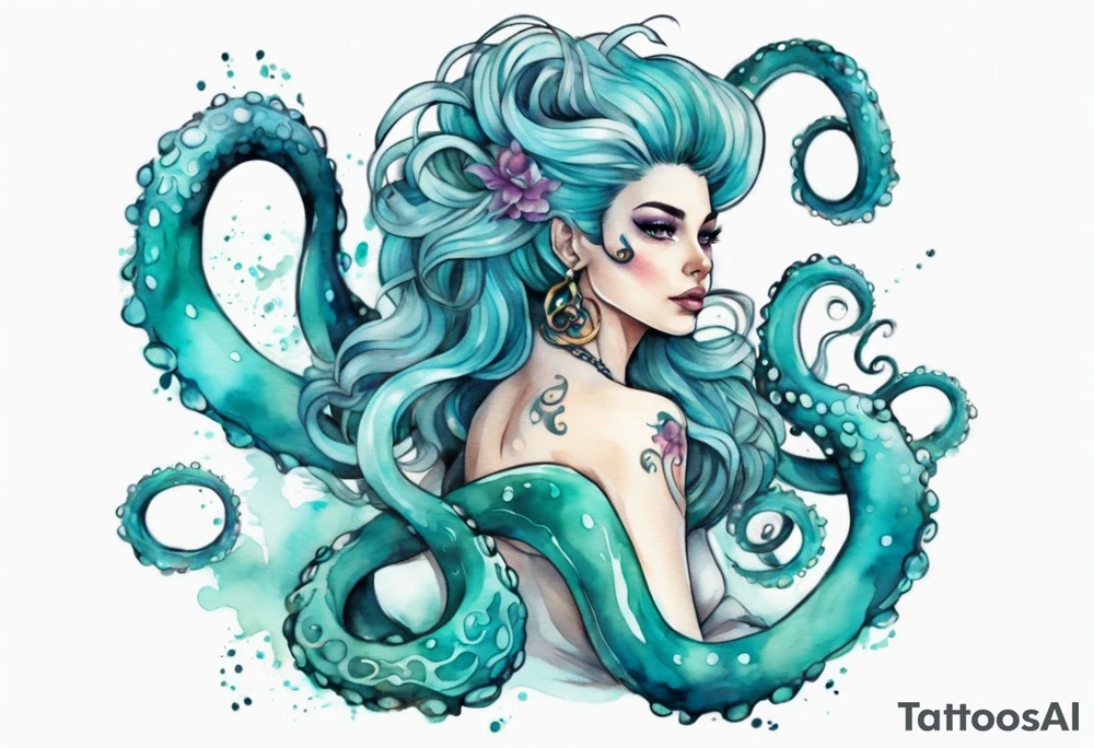 Ursula but young and beautiful, with turquoise tentacles tattoo idea