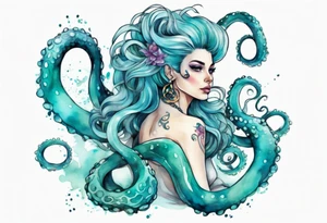 Ursula but young and beautiful, with turquoise tentacles tattoo idea