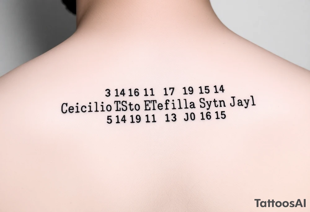 Morse code

Cecilio
Teofila
Eva
Joel
Gigi
Cris Jay
Jonel tattoo idea