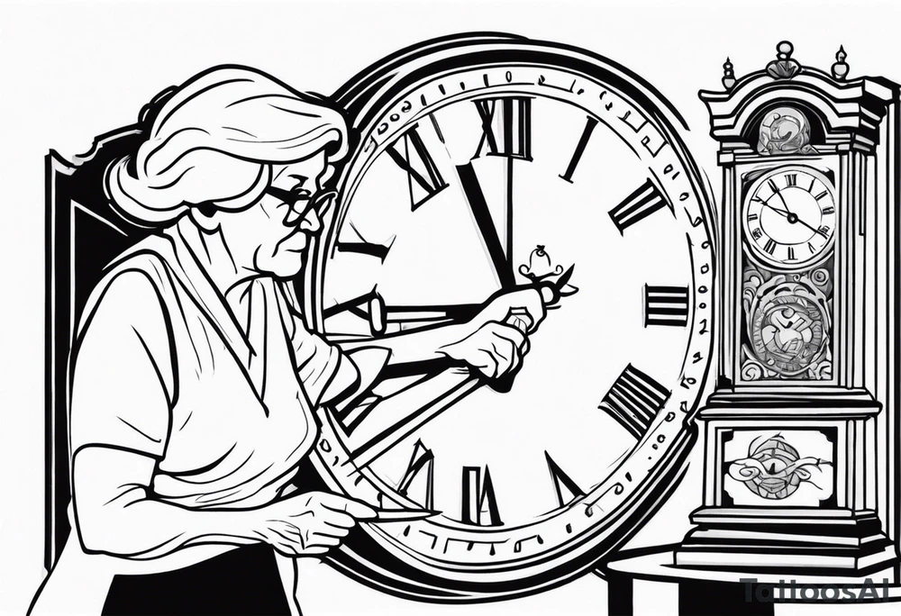 old lady trying to stop a clock tattoo idea