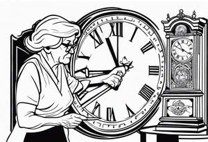 old lady trying to stop a clock tattoo idea