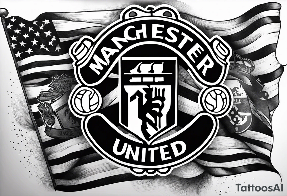 manchester united, flag, and a quote: we'll keep the red flag flying high, 'cause man united will never die tattoo idea