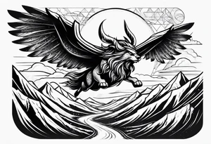 Space Viking flying over mountains tattoo idea