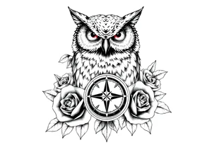 an owl,compass,roses, tattoo idea