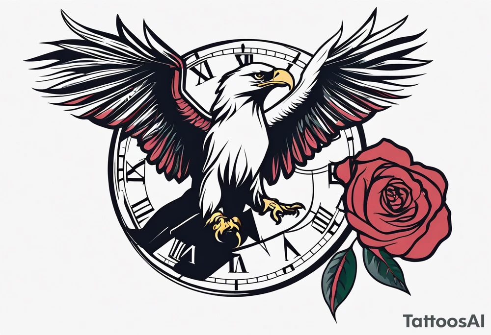 eagle, rose, clock , love tattoo idea