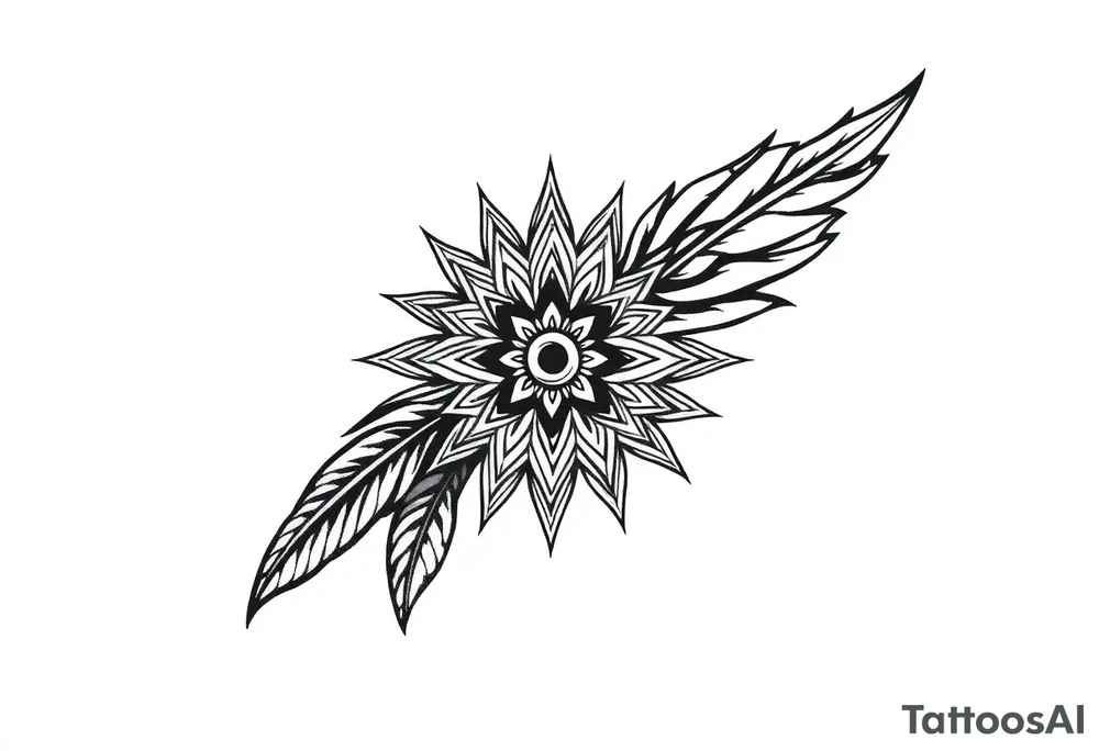spiritual bold line feather indian mandala shaman tattoo idea