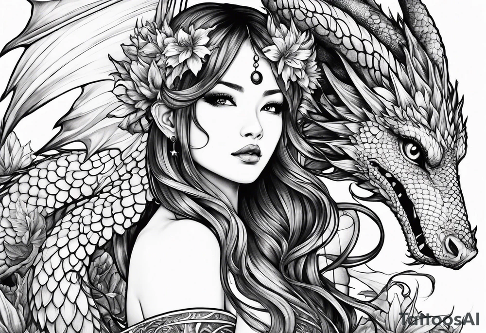 fairy nymph with a dragon friend tattoo idea