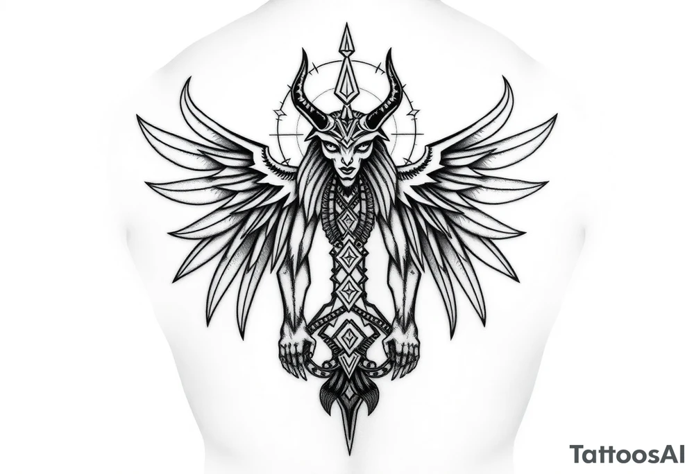 "Anubis in ufo 

Style: sacral geometry blackwork. Thigh/calf placement." tattoo idea