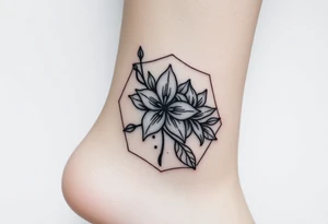 Hexagon Leo larkspur and water lilies tattoo idea
