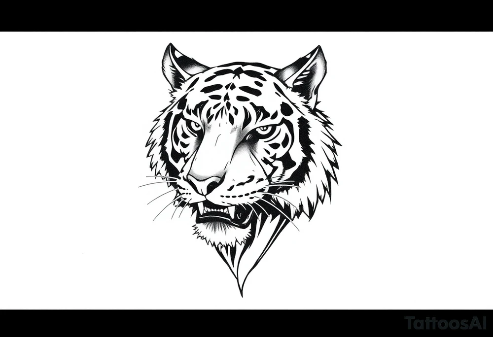 a full color cubist tiger tattoo illustrated in polyc tattoo artist style tattoo idea