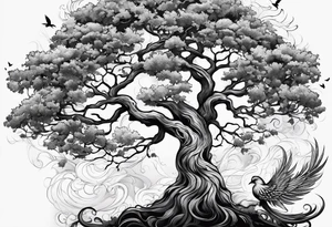 oak tree with phoenix tattoo idea