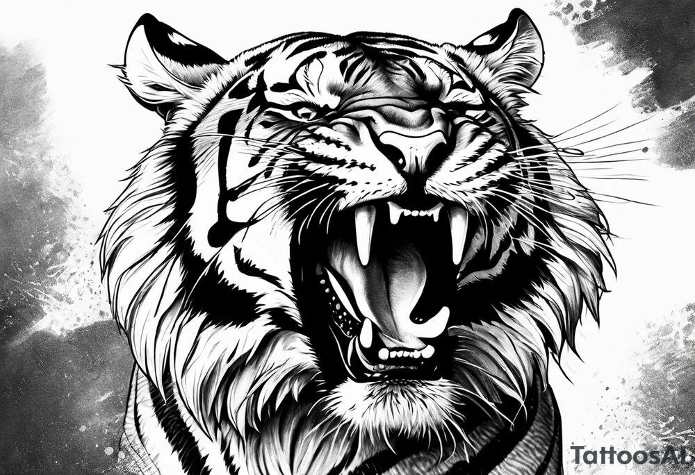 Realistic Fierce tiger roaring tattoo idea