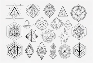 Create a unique tattoo concept incorporating geometric shapes and minimalist linework, suitable for the back of the forearm, representing simplicity and complexity in harmony tattoo idea