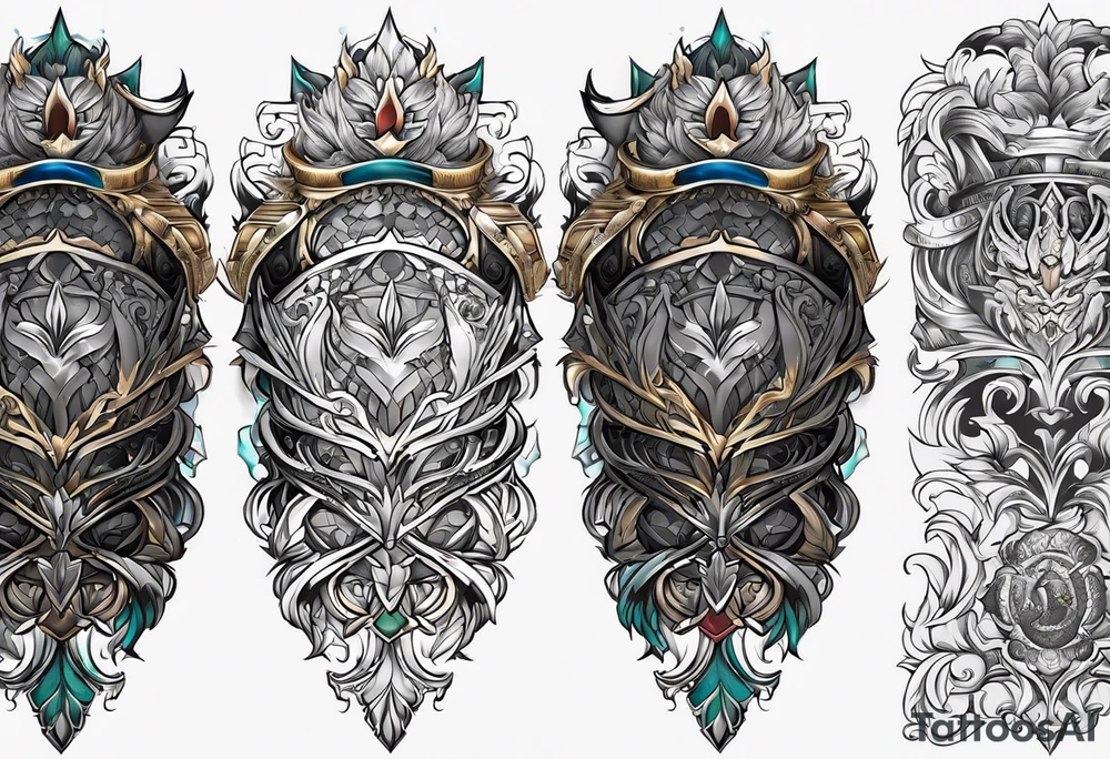 greaves armor 
front and back tattoo idea
