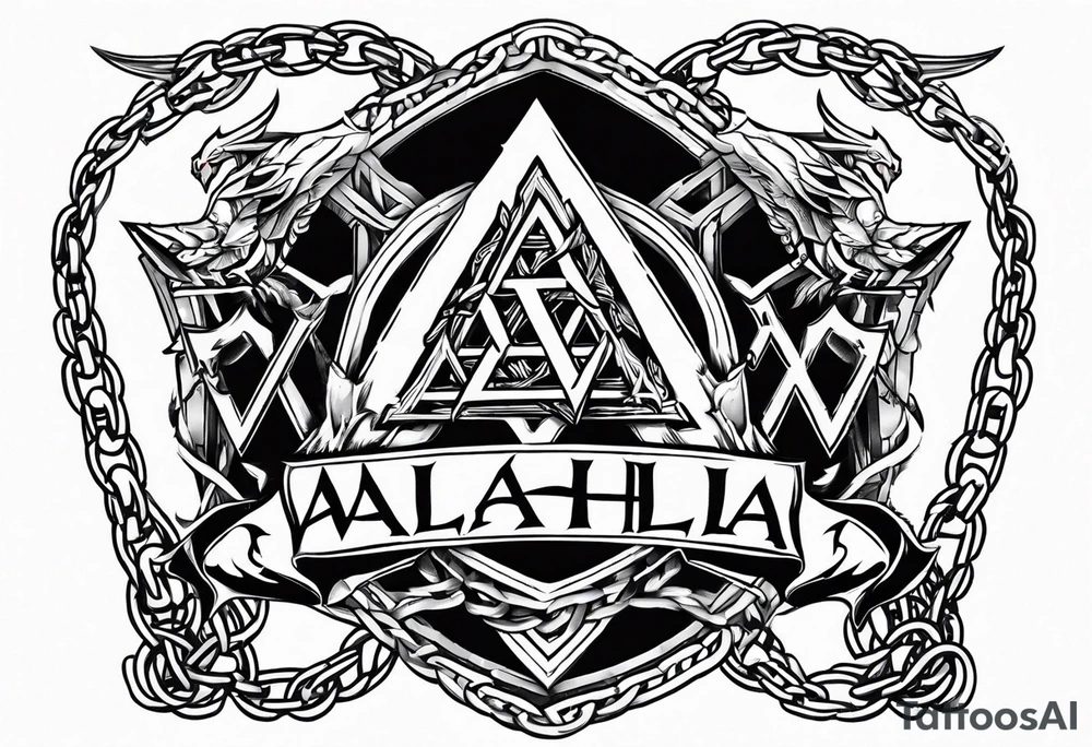 Valhalla sword shield dragon axe Valknut barbed wire chains fire tattoo idea Valhalla sword shield dragon axe Valknut barbed wire chains fire tattoo idea