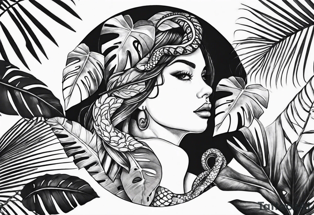 Monstera avec serpent dedans tattoo idea