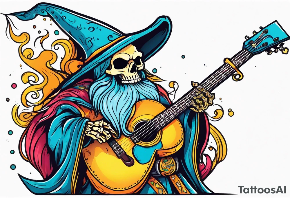 Wizard skeleton with guitar tattoo idea