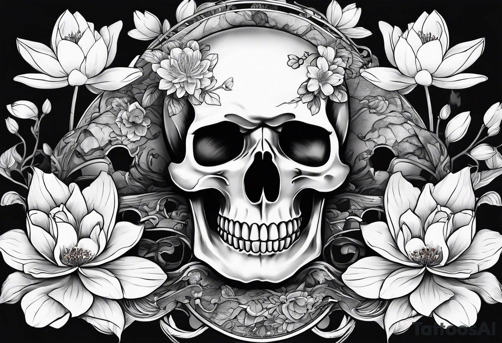 skulls, cherry blossoms, water lily, roller coaster track, chemistry tattoo idea