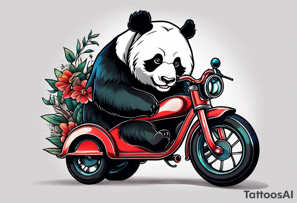 panda riding a tricycle tattoo idea